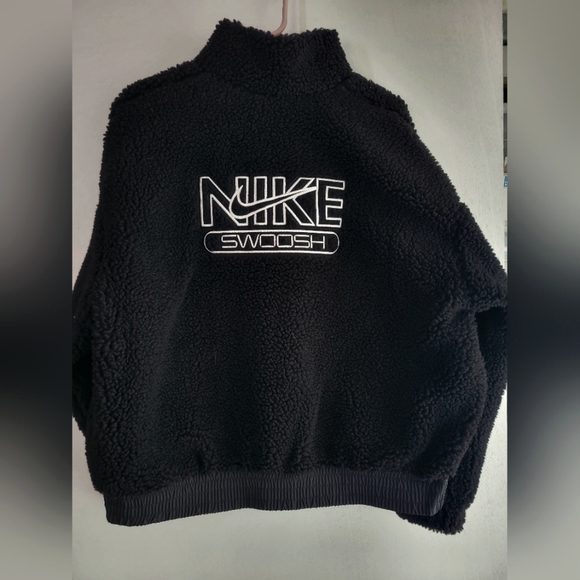 NWT Nike Sherpa Swoosh Embroidered Logo  Jacket Full Zip Black - Picture 5 of 12